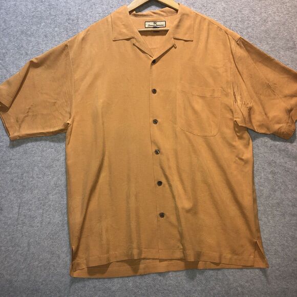 Tommy Bahama Camp Shirt Mens Size L 100% Silk Hawaiian Orange Vacation - Picture 1 of 14